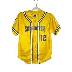Yellow Sasquatch Jersey Size Y Large #12 Pulsipher Brown Trim 100% Polyester